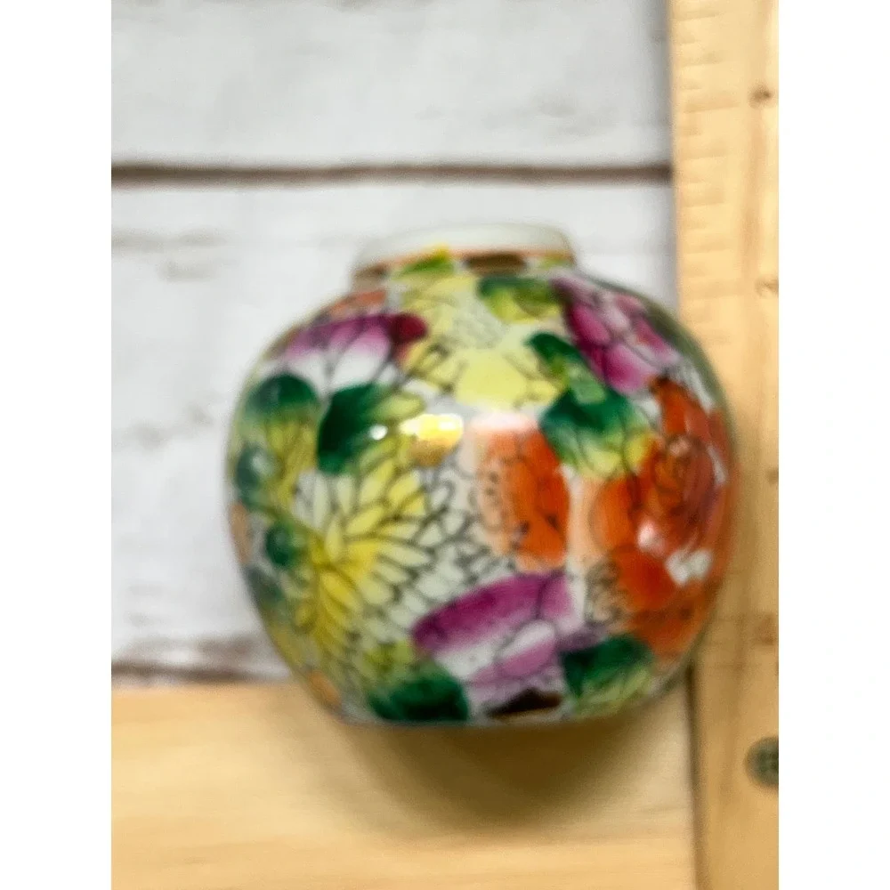 Vintage Ginger Jar Multicolor Millefleur Floral Gold Gilt Porcelain Small 3in